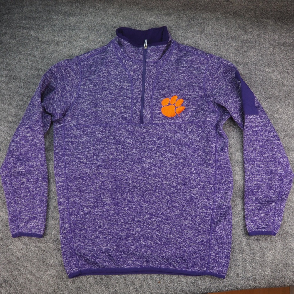 Clemson Tigers Quarter Zip Pullover Mens Large Antigua Purple Heathered Sporty